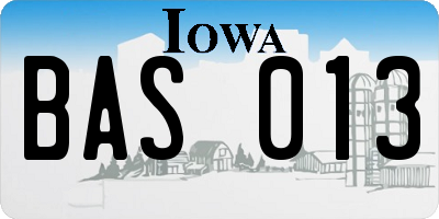 IA license plate BAS013