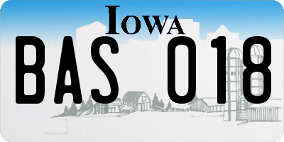 IA license plate BAS018