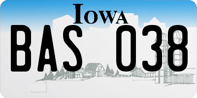 IA license plate BAS038