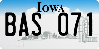 IA license plate BAS071