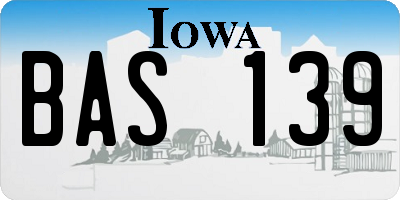 IA license plate BAS139