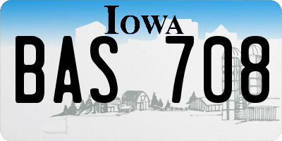 IA license plate BAS708