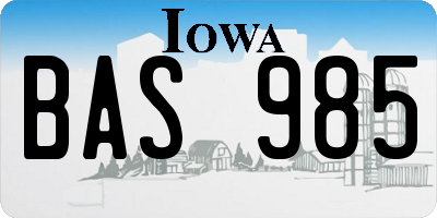 IA license plate BAS985