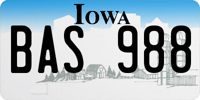 IA license plate BAS988