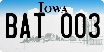IA license plate BAT003