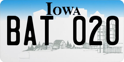IA license plate BAT020