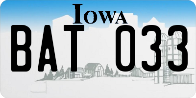 IA license plate BAT033