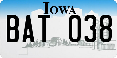 IA license plate BAT038