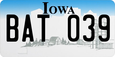 IA license plate BAT039