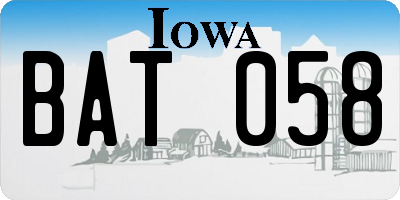 IA license plate BAT058