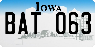 IA license plate BAT063