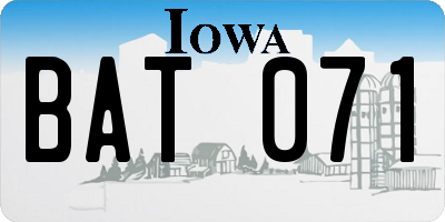 IA license plate BAT071