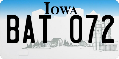 IA license plate BAT072