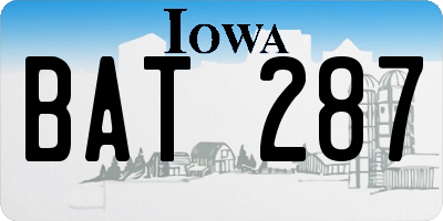 IA license plate BAT287