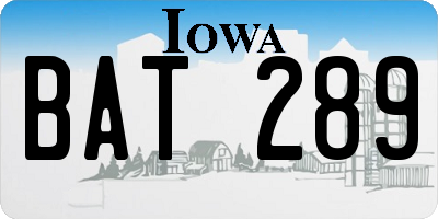 IA license plate BAT289