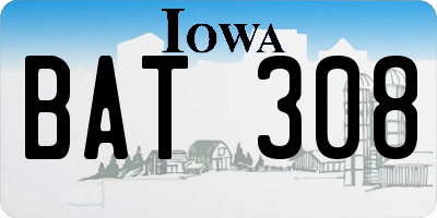IA license plate BAT308