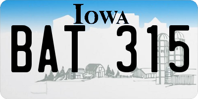 IA license plate BAT315