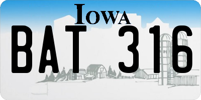 IA license plate BAT316
