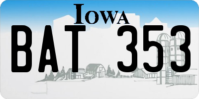 IA license plate BAT353