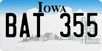 IA license plate BAT355