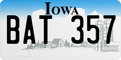 IA license plate BAT357
