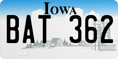 IA license plate BAT362