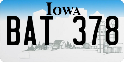 IA license plate BAT378