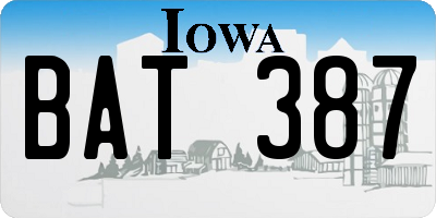 IA license plate BAT387