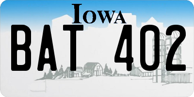 IA license plate BAT402