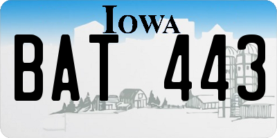IA license plate BAT443