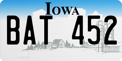 IA license plate BAT452