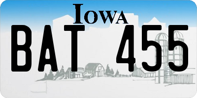 IA license plate BAT455