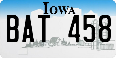 IA license plate BAT458