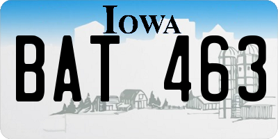 IA license plate BAT463
