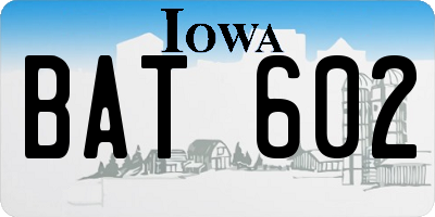 IA license plate BAT602
