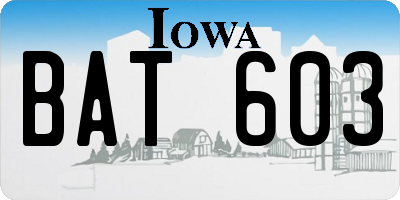 IA license plate BAT603
