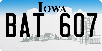IA license plate BAT607