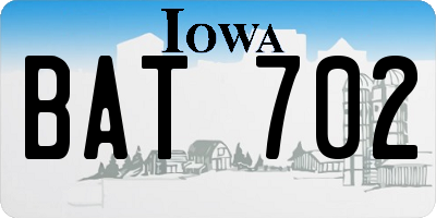 IA license plate BAT702