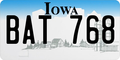 IA license plate BAT768