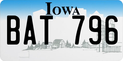 IA license plate BAT796