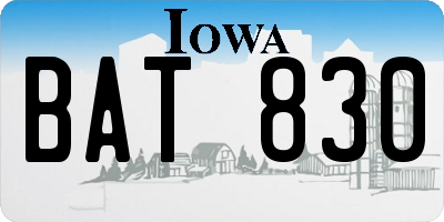 IA license plate BAT830