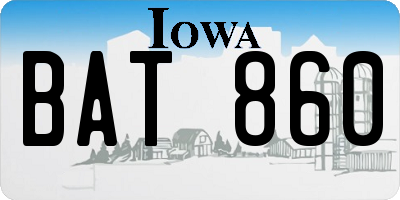 IA license plate BAT860