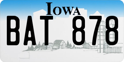 IA license plate BAT878