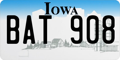IA license plate BAT908