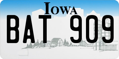IA license plate BAT909