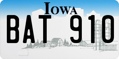 IA license plate BAT910