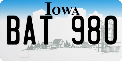 IA license plate BAT980
