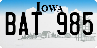 IA license plate BAT985