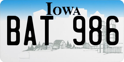 IA license plate BAT986