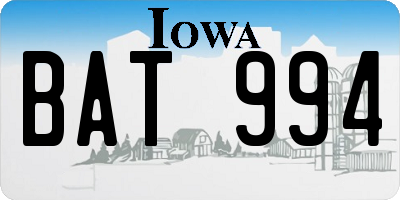 IA license plate BAT994